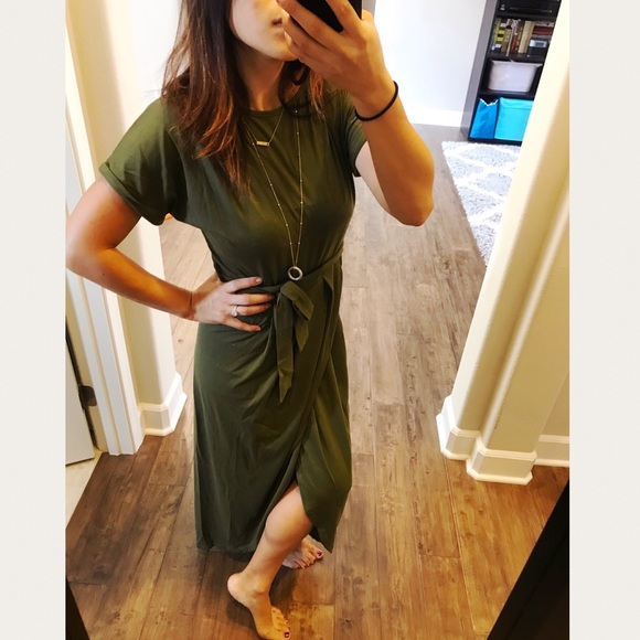 ✨2xHP✨Cotton cap sleeve faux wrap dress army green - Picture 3 of 3